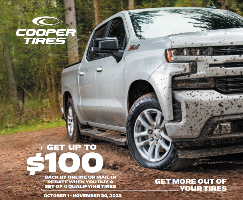 Get up to $100 when you buy a set of 4 qualifying Cooper tires