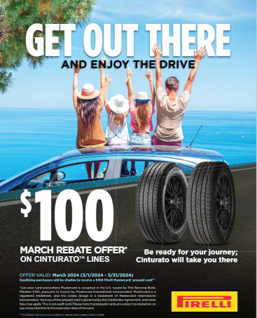 Get $100 back on select set of 4 Pirelli Cinturato Tires