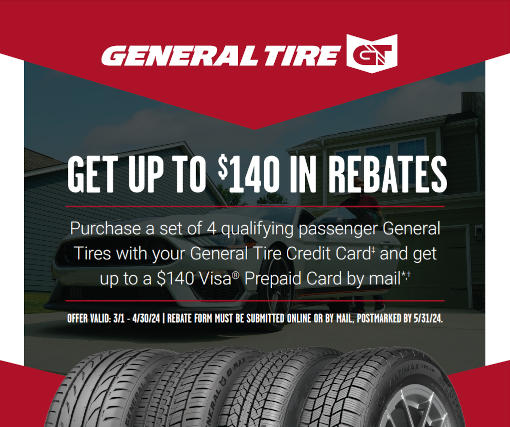 Get up to $140 back on qualifying purchase of 4 General tires