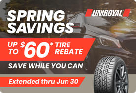 Get up to $60 back on qualifying purchase of 4 Uniroyal tires