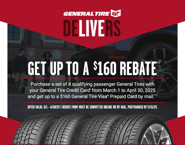 Get up to $160 back on qualifying purchase of 4 General tires