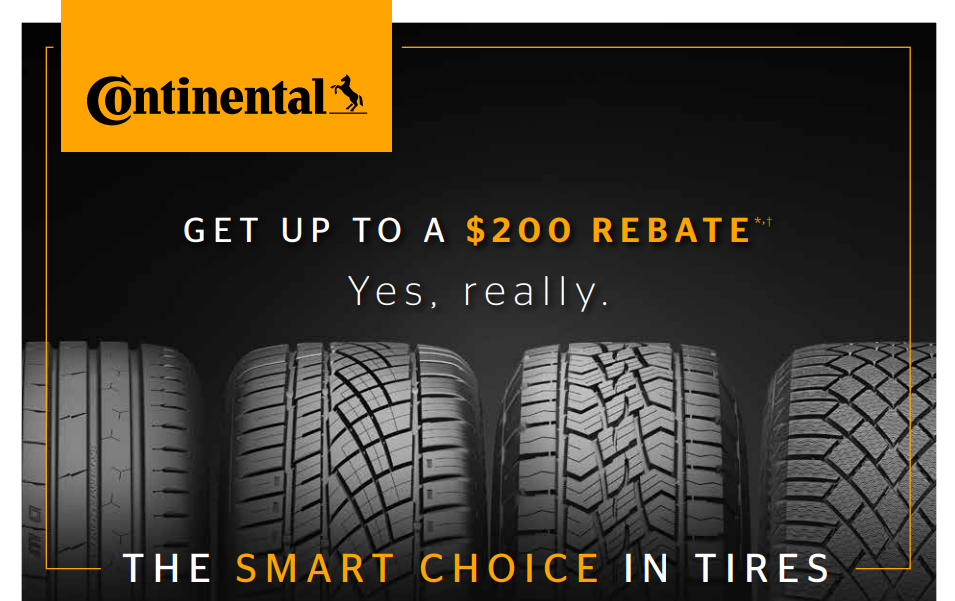 Get up to a $200 back on select sets of 4 Continental tires