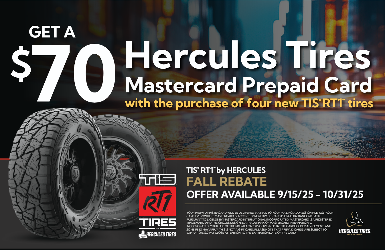 Get $70 with purchase of four new TIS Offroad RT1 tires